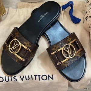 Louis Vuitton Lock It Monogram Flat Mule Sandals Size 35